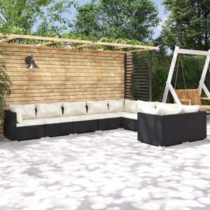 Ensemble de salon modulaire en rotin PE Garden PE, 9 pièces, noir - Product Image 1