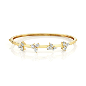 Brazalete Clásico de Oro de 10K con Diamantes, Brazalete Geométrico con Corte de Pera para Mujer, Brazalete de Boda - Product Image 1