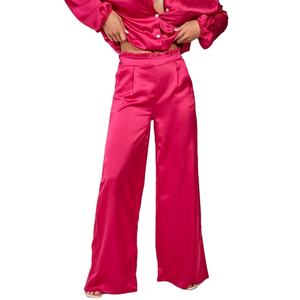 ชุดเซ็ตสองชิ้นผ้าซาตินสุดเก๋สำหรับฤดูใบไม้ผลิและฤดูใบไม้ร่วง เสื้อครอปไหล่ตกและกางเกงขายาวทรงกว้างสำหรับผู้หญิง รุ่นปี 2026 - Product Image 3