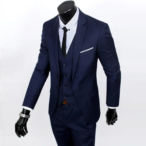 Costume d'affaires noir personnalisé avec logo pour homme, blazer rayé de luxe en mélange de laine à simple boutonnage, ensembles de costumes pour homme de haute qualité en gros - Product Image 4
