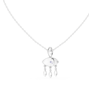 Colgante de Diamante Cultivado en Laboratorio, Amuleto de Buena Suerte Luminoso, Conjunto en Oro Blanco Sólido de 18K con Baño de Rodio, Estilo Minimalista para Compromiso o Fiesta - Product Image 1