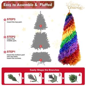 Albero di Natale Artificiale a Spirale Arcobaleno da 1,8 m, 1248 Punte di Rami, Design Unico in PVC Colorato, Materiale PET - Product Image 4