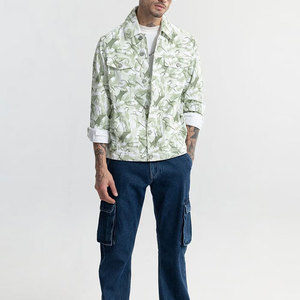 Men's Green Camouflage Corduroy Shirt <b>Jacket</b> Turn-down Collar Button Closure Casual Regular Fit Spring Wear - Product Image 4