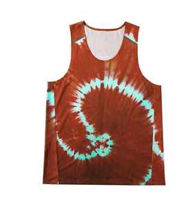 Débardeur sans manches pour homme, style sportif, col rond, séchage rapide, en polyester tricoté, motif rouge et bleu, tie-dye - Product Image 3