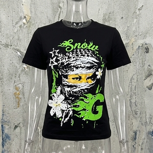 Camiseta de algodón transpirable de manga corta negra para hombre Snow G, cuello redondo, corte holgado, estilo urbano. - Product Image 5