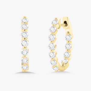 Double Sided Round Cut Lab Gown Diamond Huggie <b>Earrings</b> 10k 14k 18k Solid Gold 18 mm Inside Out Hinged Everyday Minimalist <b>Hoops</b> - Product Image 1