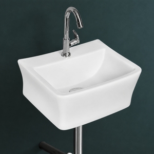 Lavabo Cuadrado con Pedestal para Baño, Grifo Cromado de un Solo Orificio con Manija de Palanca, Diseño Contemporáneo, Acabado Liso y Brillante, para Lavado de Manos - Product Image 3
