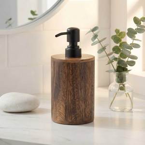 Juego de tocador de baño de teca artesanal de seis piezas, diseño minimalista rectangular, dispensador de jabón, juego de vasos para decoración de baño - Product Image 3