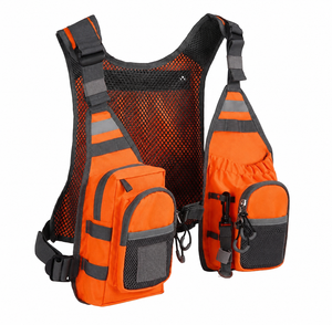Men's <b>Orange</b> Breathable Mesh Vest With Multi Pockets Sporty Outdoor <b>Waistcoat</b> Summer Wear - Product Image 1