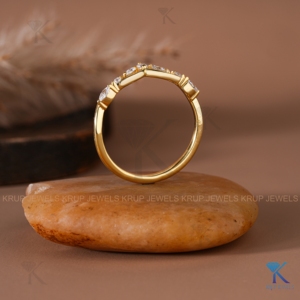 Curved Marquise And Round Lab Grown Diamond Chevron Wedding Band 14K Solid Gold Anniversary <b>Stacking</b> Enhancer <b>Rings</b> Bridal Jewel - Product Image 3