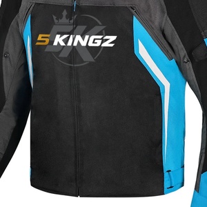 Blouson de moto pour homme noir et bleu, manches longues, respirant, imperméable, ignifuge, fermeture éclair, col montant, devant - Product Image 6