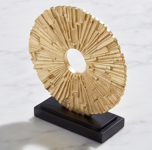 Art Deco <b>Gold</b> Plated Circular Abstract Tabletop Sculpture With Black Base For Home Art <b>Decor</b> <b>Living</b> <b>Room</b> Office Bedroom - Product Image 3