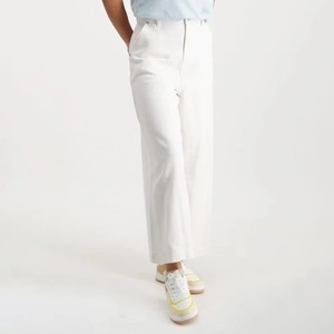 Pantalon décontracté taille haute en coton blanc coupe droite ample style été couleur unie tissu tissé - Product Image 1