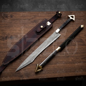 Espada de fantasía hecha a mano de acero de Damasco, hoja larga, espada medieval coleccionable personalizada con funda de cuero, OEM, el mejor regalo para él. - Product Image 2