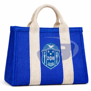 Bolso Tote de Yute Resistente al Agua con Cremallera y Letras Griegas Elegantes para Miembros de la Hermandad Zeta Phi Beta (ZPB) - Product Image 1