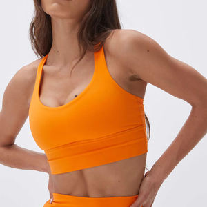 Women's Olive Green Racerback Sports Bra Scoop <b>Neck</b> Seamless Medium Support Yoga Fitness Top Solid Color Breathable Active Wear - Product Image 5