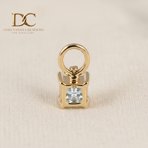 Colgante minimalista de oro macizo de 14 quilates con amuleto de Yag Paraiba azul cultivado en laboratorio, joyería fina para mujer, para pulsera o collar. - Product Image 2