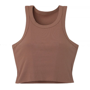 Top sin mangas de color sólido con diseño OEM, top tipo jersey con cuello redondo a la última moda, informal a rayas para mujer - Product Image 3