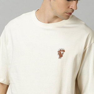 T-shirt en jersey de coton oversize pour homme, couleur crème, col rond, manches courtes, imprimé au dos, style décontracté streetwear - Product Image 6
