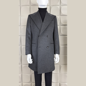 <b>Men's</b> Grey Woolen Double Breasted Overcoat <b>Long</b> Thick Warm <b>Coat</b> with Lapel - Product Image 6