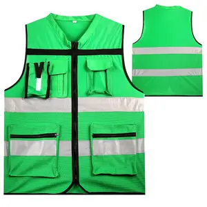 Benutzer definierte Sicherheits weste Logo Warn weste Klasse 2 Hi Vis Reflektierende Sicherheits weste mit Reiß verschluss und Taschen