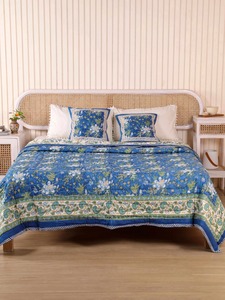 Traditional Floral Printed Cotton <b>Quilt</b> Set With Embroidered Design All-Season <b>Bedding</b> - Product Image 2