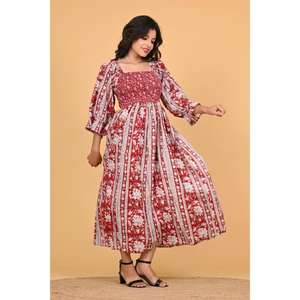 Vestido Maxi Boho de Algodón Indio con Estampado Floral para Mujer, Vestido de Fiesta de Verano de Manga Larga con Volantes, Estilo Hecho a Mano - Product Image 1