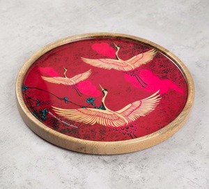 Assiette décorative ronde en bois peinte à la main avec motif de cerf et d'arbre de dessin animé, décoration murale, plateau en bois pour la décoration de chambre à coucher - Product Image 2