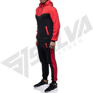 Men's Red Black Hooded Street Style 100% Cotton Tracksuit <b>Set</b> <b>Knitted</b> Sweatshirt Pants with Drawstring Breathable Autumn Wear - Product Image 2