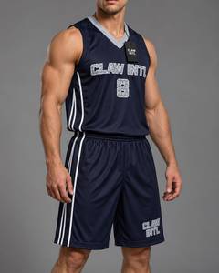 Ensemble de maillot de basket-ball pour hommes Claw Intl, bleu marine, imprimé en sérigraphie, coton respirant, uniforme taille adulte - Product Image 2