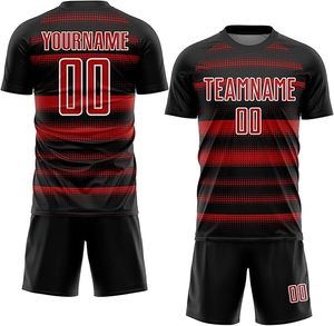 เสื้อฟุตบอลแบบซับลิเมชั่นสีแดงดำสำหรับผู้ชาย พร้อมชื่อทีมและหมายเลข แขนสั้น ทรงสปอร์ต - Product Image 2