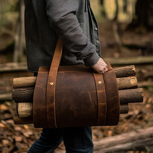 Sac de transport robuste pour bûches avec poignées en cuir, échantillon gratuit, cuir ciré de luxe pour poêles à bois et cheminées - Product Image 2