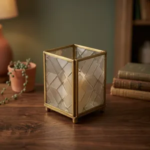 ARTISAN DESIGN Handmade Irregular <b>Brass</b> <b>Lantern</b> with Embossed Geometric Pattern Home Decoration Candle Holder - Product Image 1