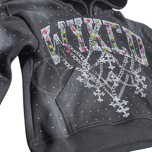 Sweat à capuche personnalisé pour homme, effet délavé, avec strass, coupe oversize, en polaire, vente en gros pour hommes - Product Image 3