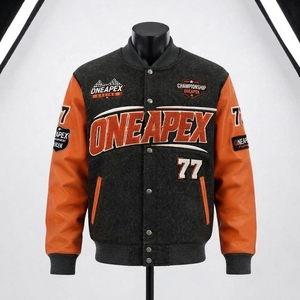 Men's Black Orange <b>Racing</b> <b>Jacket</b> Leather Sleeves Letterman Bomber <b>Jacket</b> Motorsport Streetwear Custom Wholesale - Product Image 2