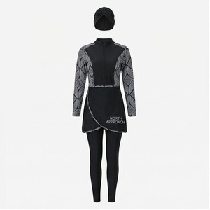 NORTH APPROACH Burkinis pour femmes à imprimé géométrique, robe de bain à col haut et manches longues avec jupe asymétrique et ensemble de leggings - Product Image 1