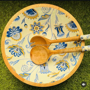 Ensaladera de madera hecha a mano personalizada, técnica personalizada para servir alimentos, mezclar sopa de frutas con pegatina a precio - Product Image 5