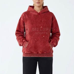 Sudadera con Capucha Premium para Mujer, Tejida, con Lavado Ácido y Pedrería, Diseño Elegante con Piedras en la Parte Delantera, Ajuste Cómodo, Estilo Urbano, Informal, para Uso Diario - Product Image 3
