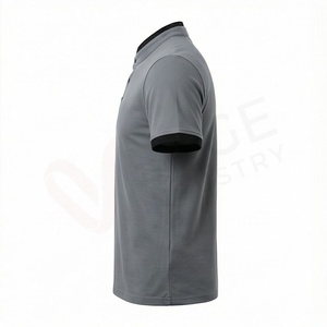 Polo en tricot à manches courtes gris pour homme avec fermeture boutonnée, design uni décontracté, coupe classique - Product Image 3