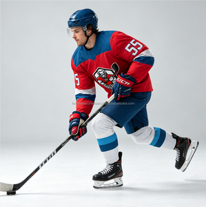 Maillot de hockey sur glace personnalisé rouge, bleu et blanc, col en V, manches longues, numéro d'équipe, respirant, uniforme pour hommes - Product Image 2