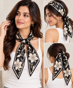 Pañuelo de seda con estampado floral para mujer, bandana triangular para el cuello, chal de moda para uso diario - Product Image 6