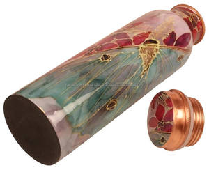 Botella de Metal Desechable Ecológica, de Cobre, con Diseño Floral Rojo Texturizado, para Beber - Product Image 4