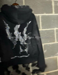 Custom Manufacturers Hoodie French Terry Cotton Man Acid Wash Zipper <b>Jacket</b> <b>Rhinestone</b> Sun Faded Zip up Hoodie - Product Image 3