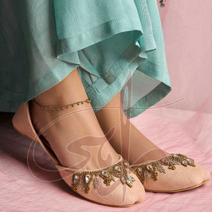 <b>Women</b> Handmade Hand-Painted <b>Slip</b>-On Waterproof Anti-<b>Slip</b> Light Weight Elegant Summer Khussa Tea Pink Velvet Genuine Leather Sole - Product Image 2