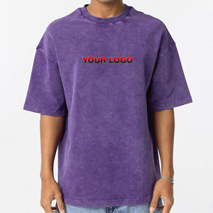 เสื้อยืดผู้ชายสีม่วงฟอกสีทรงโอเวอร์ไซส์ ไหล่ตก คอกลม แขนสั้น สไตล์สตรีทแวร์ ผ้าฝ้าย 100% ลำลอง ฮิปฮอป - Product Image 4