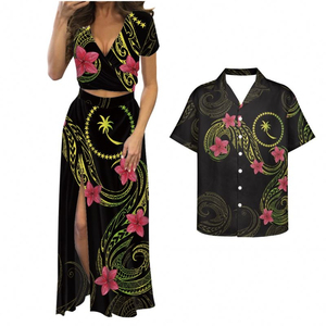 Robe de style polynésien Samoa, jupe longue à fente haute pour filles, haut court sexy à col en V et jupe pour femmes - Product Image 2