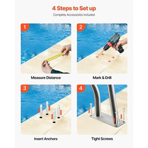 Corrimano per Piscina in Acciaio Inox 304 Resistente 31 X 22 Pollici, Capacità di Carico 220 Libbre, Ringhiera Antiscivolo Rimovibile - Product Image 5