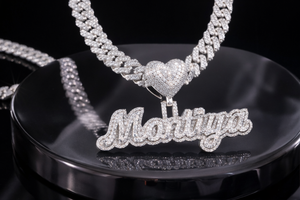 Collar Unisex de Hip Hop con Colgante de Moissanita, Chapado en Rodio de Plata 925, con Cierre de Corazón y Letra Inicial Personalizada en Cursiva, para Fiesta - Product Image 5