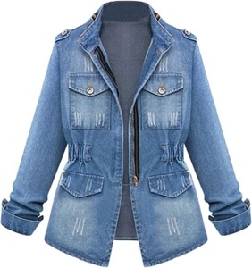 Women's Black Denim Jackets <b>Button</b> Beaded Loose Fit Casual Outerwear Eco-Friendly Polyester/Cotton Fabric Color 2026 - Product Image 1
