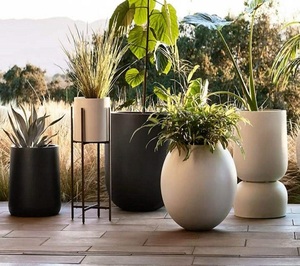 Pot de fleurs décoratif en fibre de verre FRP, finition mate rustique, léger, pour la maison, le jardin, la terrasse, le balcon, avec trous de drainage - Product Image 5